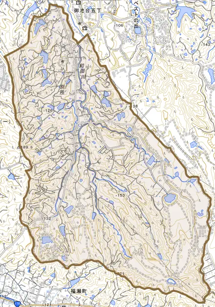 別所とその周辺の地図。町の範囲を重ねている