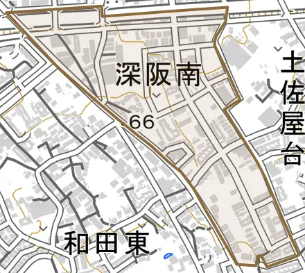 深阪南とその周辺の地図。町の範囲を重ねている