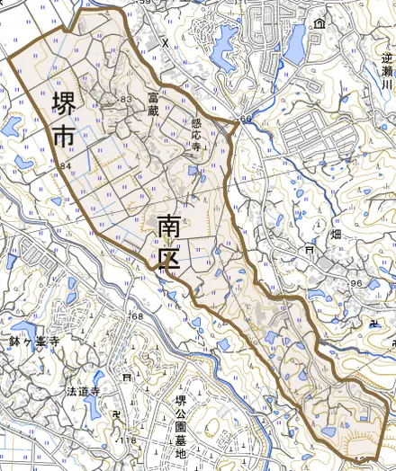 富蔵とその周辺の地図。町の範囲を重ねている