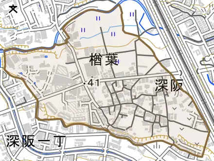楢葉とその周辺の地図。町の範囲を重ねている