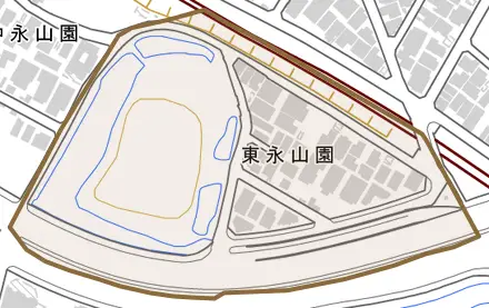 東永山園とその周辺の地図。町の範囲を重ねている