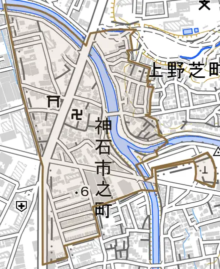 神石市之町とその周辺の地図。町の範囲を重ねている