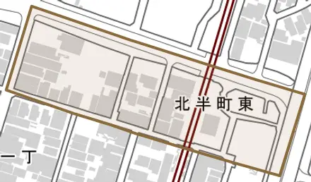 北半町東とその周辺の地図。町の範囲を重ねている