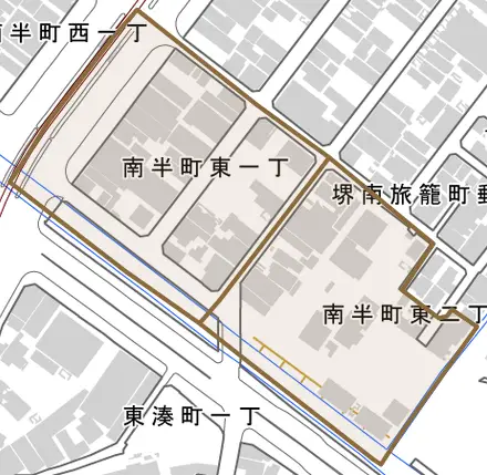 南半町東とその周辺の地図。町の範囲を重ねている