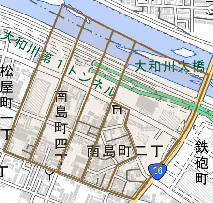 南島町とその周辺の地図。町の範囲を重ねている