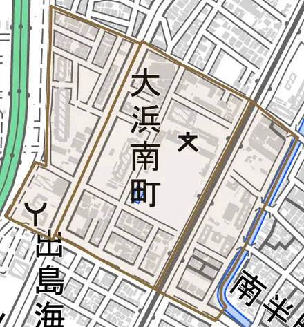 大浜南町とその周辺の地図。町の範囲を重ねている