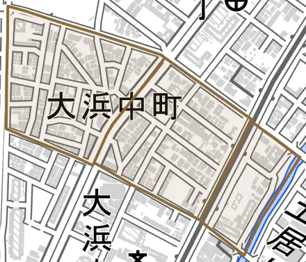 大浜中町とその周辺の地図。町の範囲を重ねている