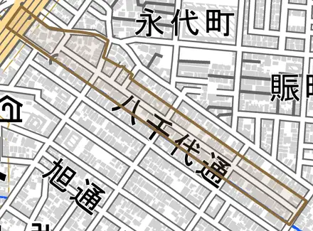 幸通とその周辺の地図。町の範囲を重ねている