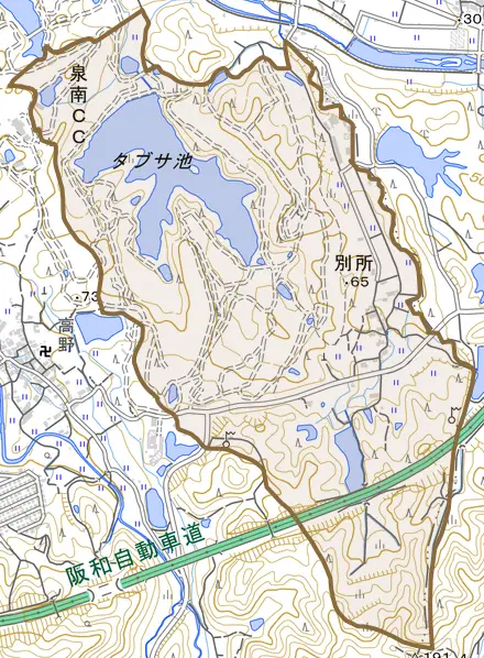 別所とその周辺の地図。町の範囲を重ねている
