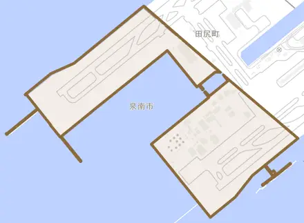 泉州空港南とその周辺の地図。町の範囲を重ねている