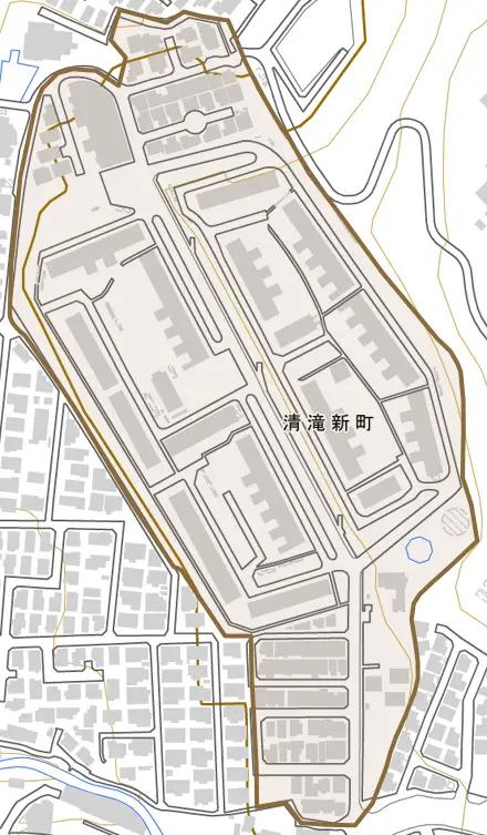 清滝新町とその周辺の地図。町の範囲を重ねている
