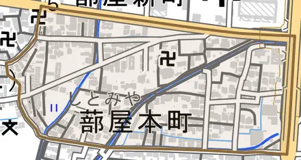 蔀屋本町とその周辺の地図。町の範囲を重ねている