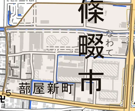 蔀屋新町とその周辺の地図。町の範囲を重ねている