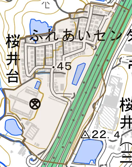 桜井台とその周辺の地図。町の範囲を重ねている