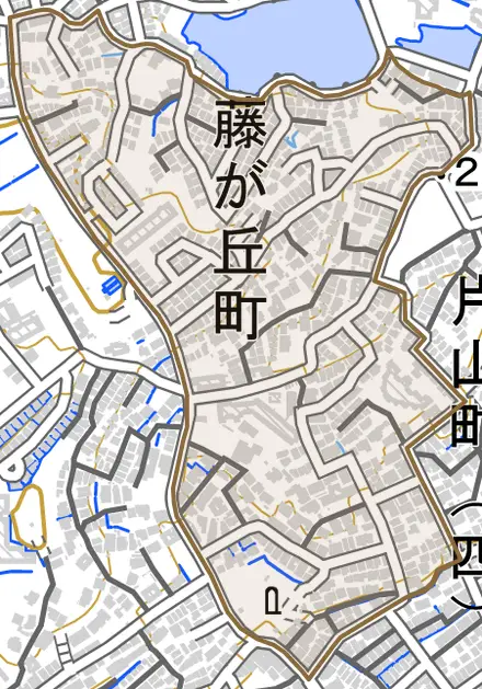 藤が丘町とその周辺の地図。町の範囲を重ねている
