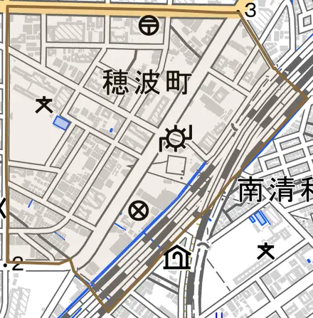 穂波町とその周辺の地図。町の範囲を重ねている