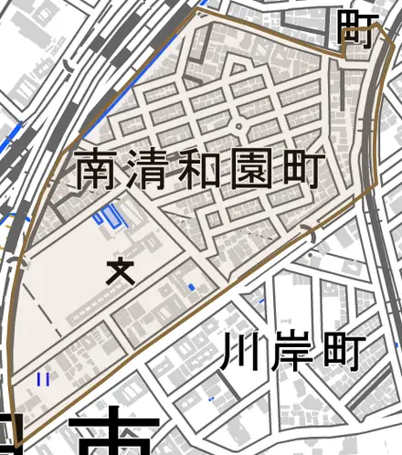 南清和園町とその周辺の地図。町の範囲を重ねている