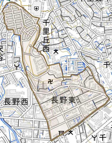 長野東とその周辺の地図。町の範囲を重ねている