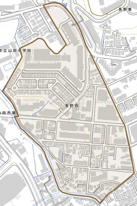 長野西とその周辺の地図。町の範囲を重ねている