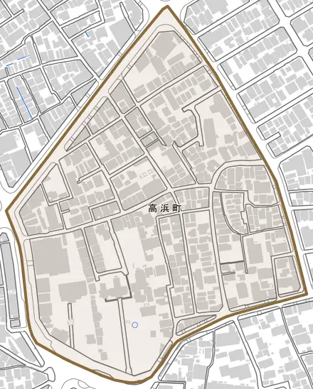 高浜町とその周辺の地図。町の範囲を重ねている