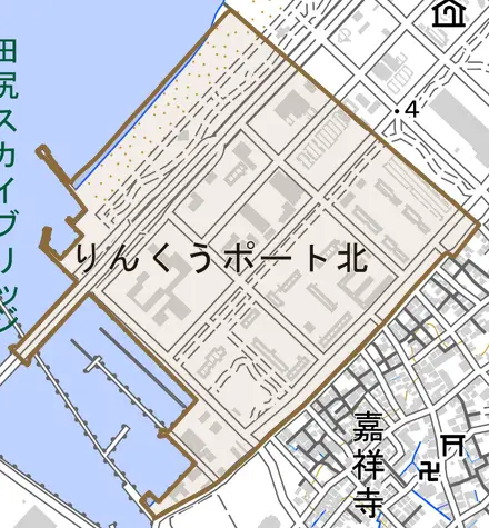 りんくうポート北とその周辺の地図。町の範囲を重ねている