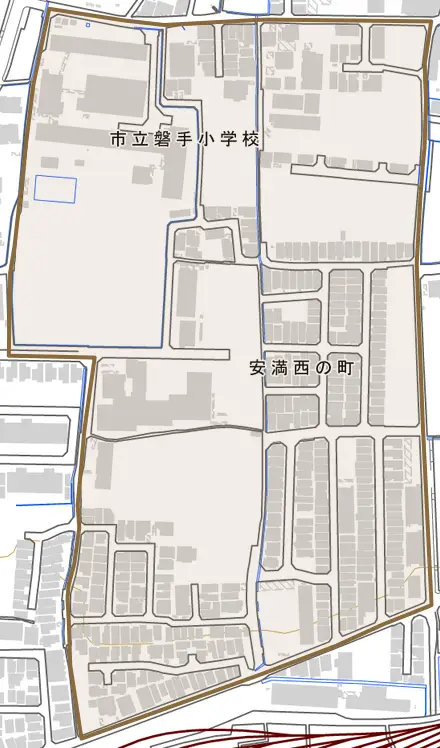 安満西の町とその周辺の地図。町の範囲を重ねている