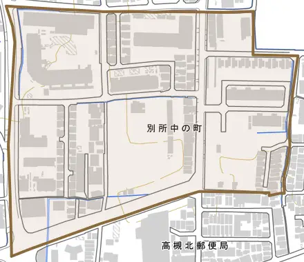 別所中の町とその周辺の地図。町の範囲を重ねている
