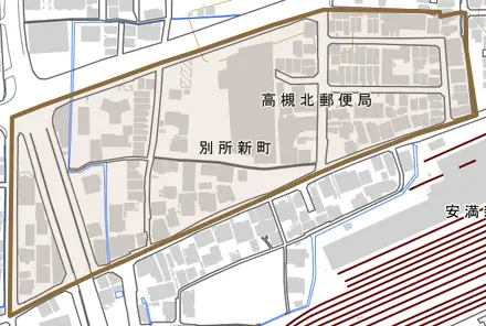 別所新町とその周辺の地図。町の範囲を重ねている
