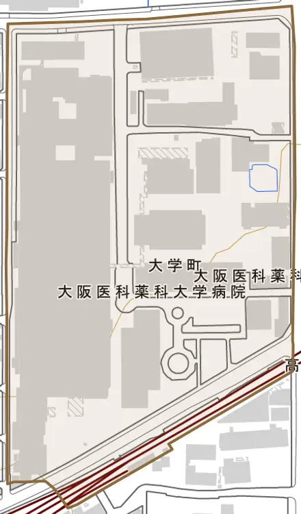 大学町とその周辺の地図。町の範囲を重ねている