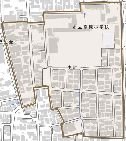 本町とその周辺の地図。町の範囲を重ねている