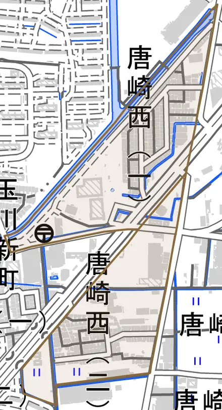 唐崎西とその周辺の地図。町の範囲を重ねている