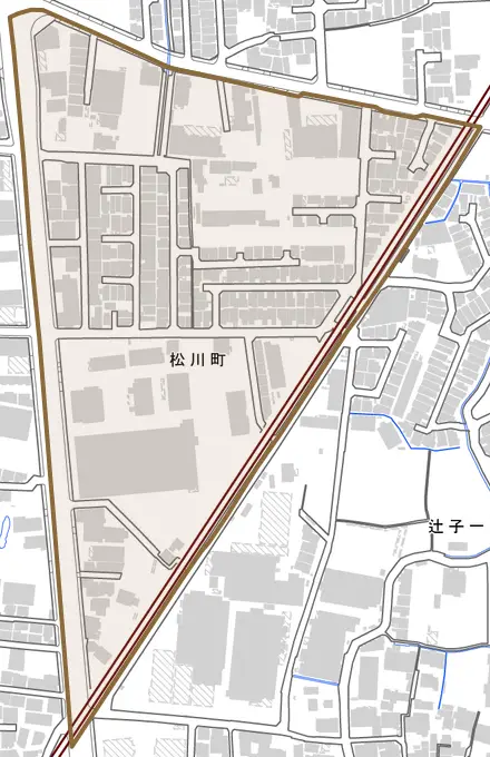 松川町とその周辺の地図。町の範囲を重ねている