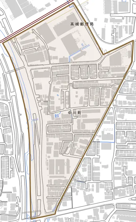 中川町とその周辺の地図。町の範囲を重ねている
