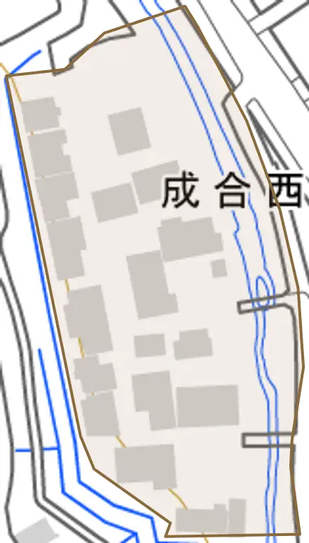 成合西の町とその周辺の地図。町の範囲を重ねている
