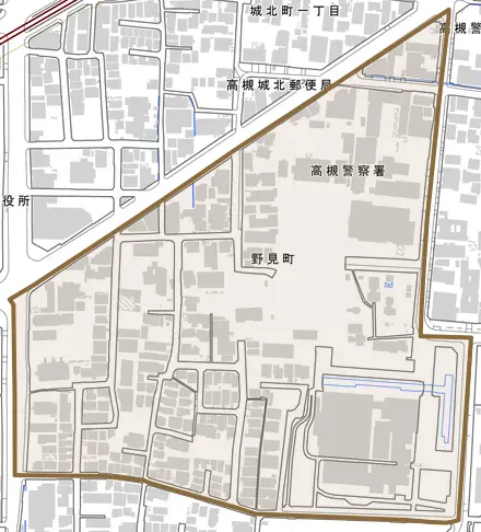 野見町とその周辺の地図。町の範囲を重ねている