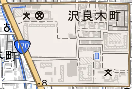 沢良木町とその周辺の地図。町の範囲を重ねている