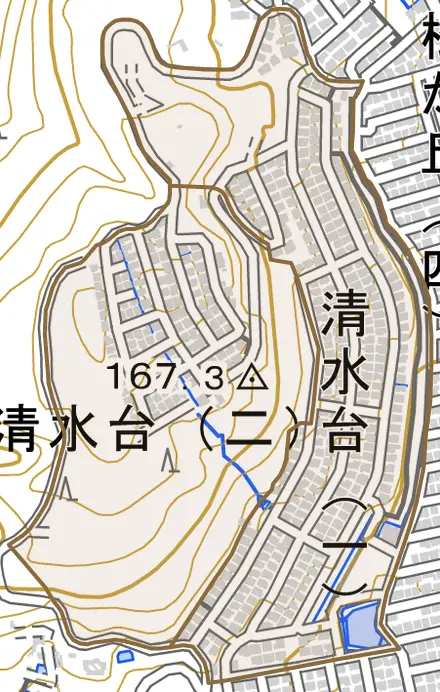 清水台とその周辺の地図。町の範囲を重ねている