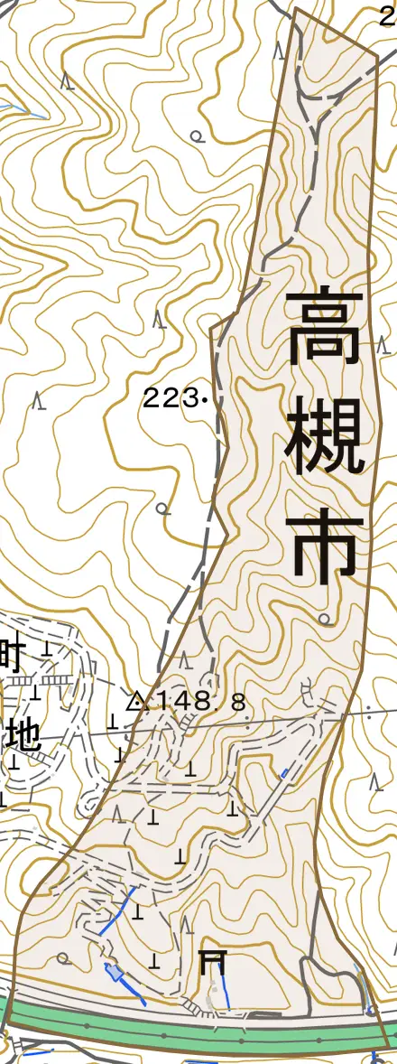 大字下とその周辺の地図。町の範囲を重ねている
