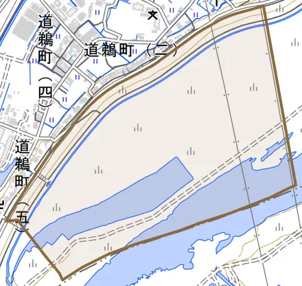大字鵜殿とその周辺の地図。町の範囲を重ねている