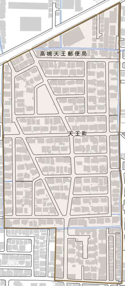 天王町とその周辺の地図。町の範囲を重ねている