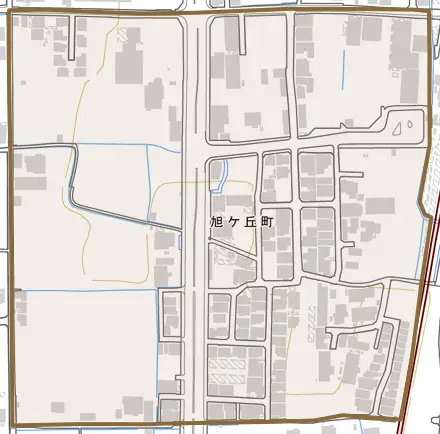 旭ケ丘町とその周辺の地図。町の範囲を重ねている