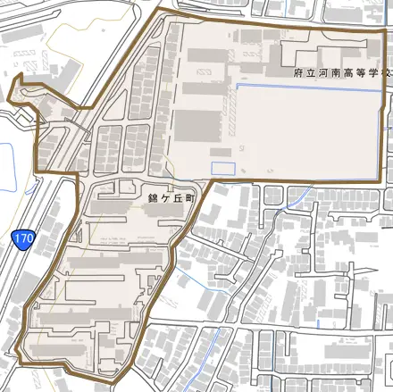 錦ケ丘町とその周辺の地図。町の範囲を重ねている