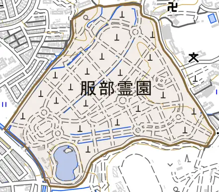 広田町とその周辺の地図。町の範囲を重ねている