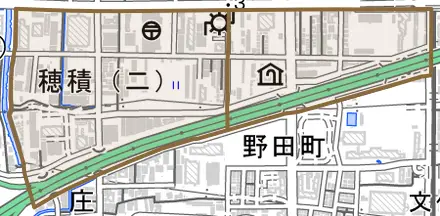穂積とその周辺の地図。町の範囲を重ねている
