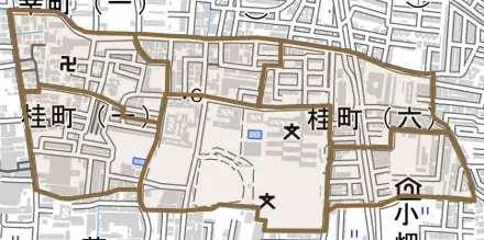 桂町とその周辺の地図。町の範囲を重ねている