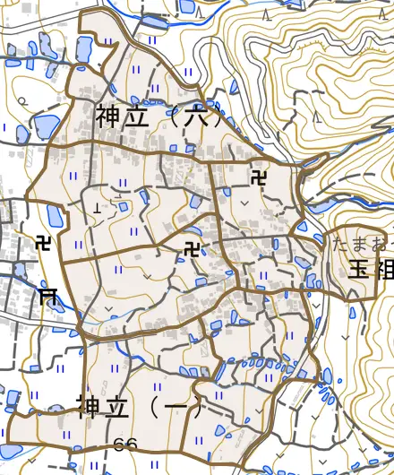 神立とその周辺の地図。町の範囲を重ねている