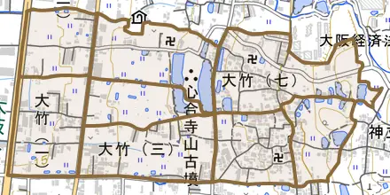 大竹とその周辺の地図。町の範囲を重ねている