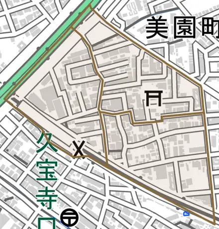 佐堂町とその周辺の地図。町の範囲を重ねている
