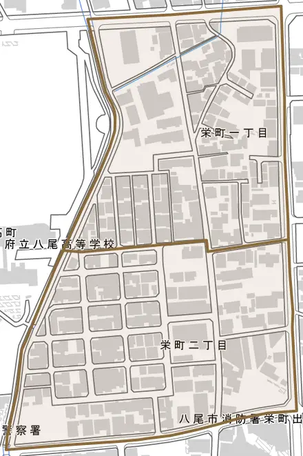 栄町とその周辺の地図。町の範囲を重ねている