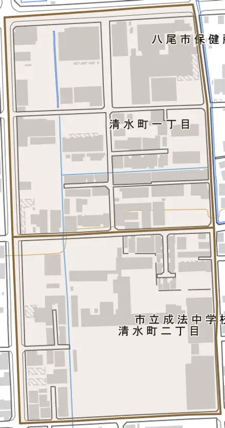 清水町とその周辺の地図。町の範囲を重ねている